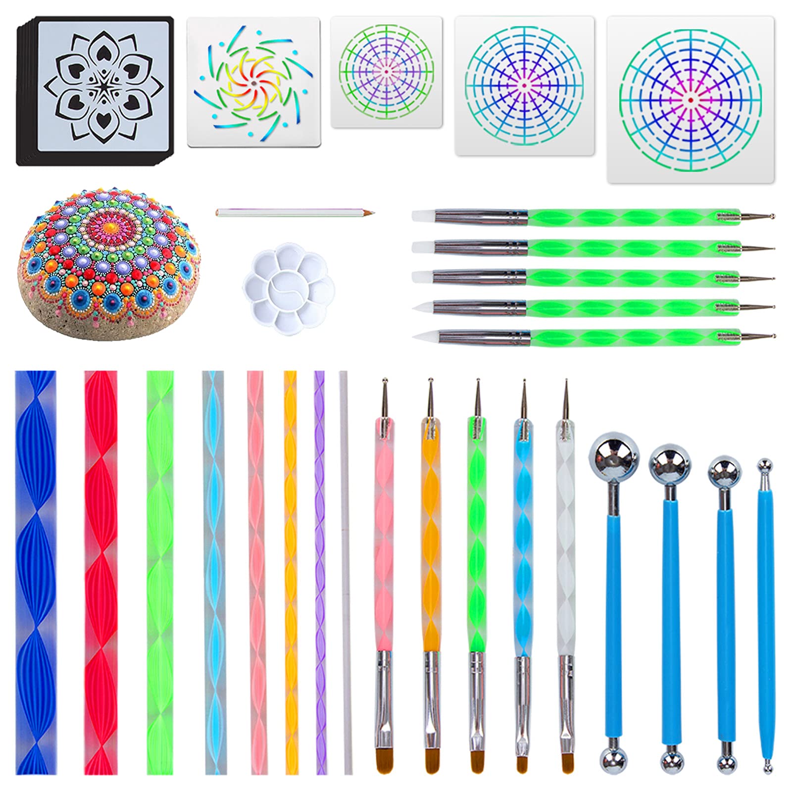 Hakkin 34PCS Mandala Dotting Tools Painting Kit,Rock Dot Paint Stencils Tool  Set Art Craft Supplies Gift Kit 
